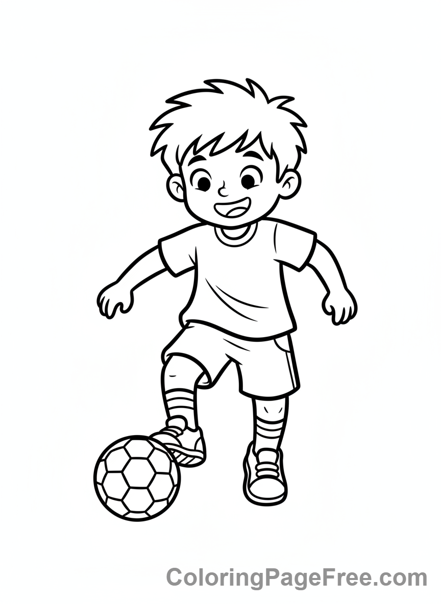 Football coloring page - Kid dribbling soccer