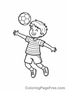 Football coloring page - Kid heading soccer