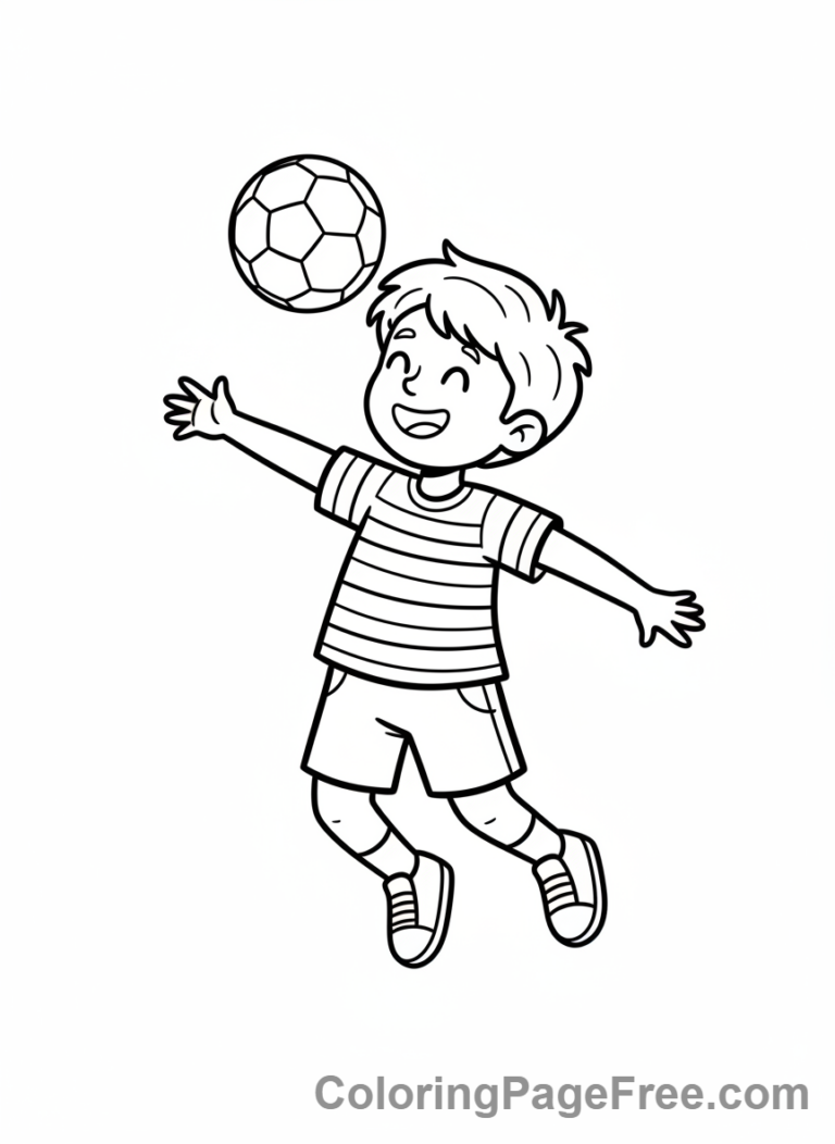 Football coloring page - Kid heading soccer