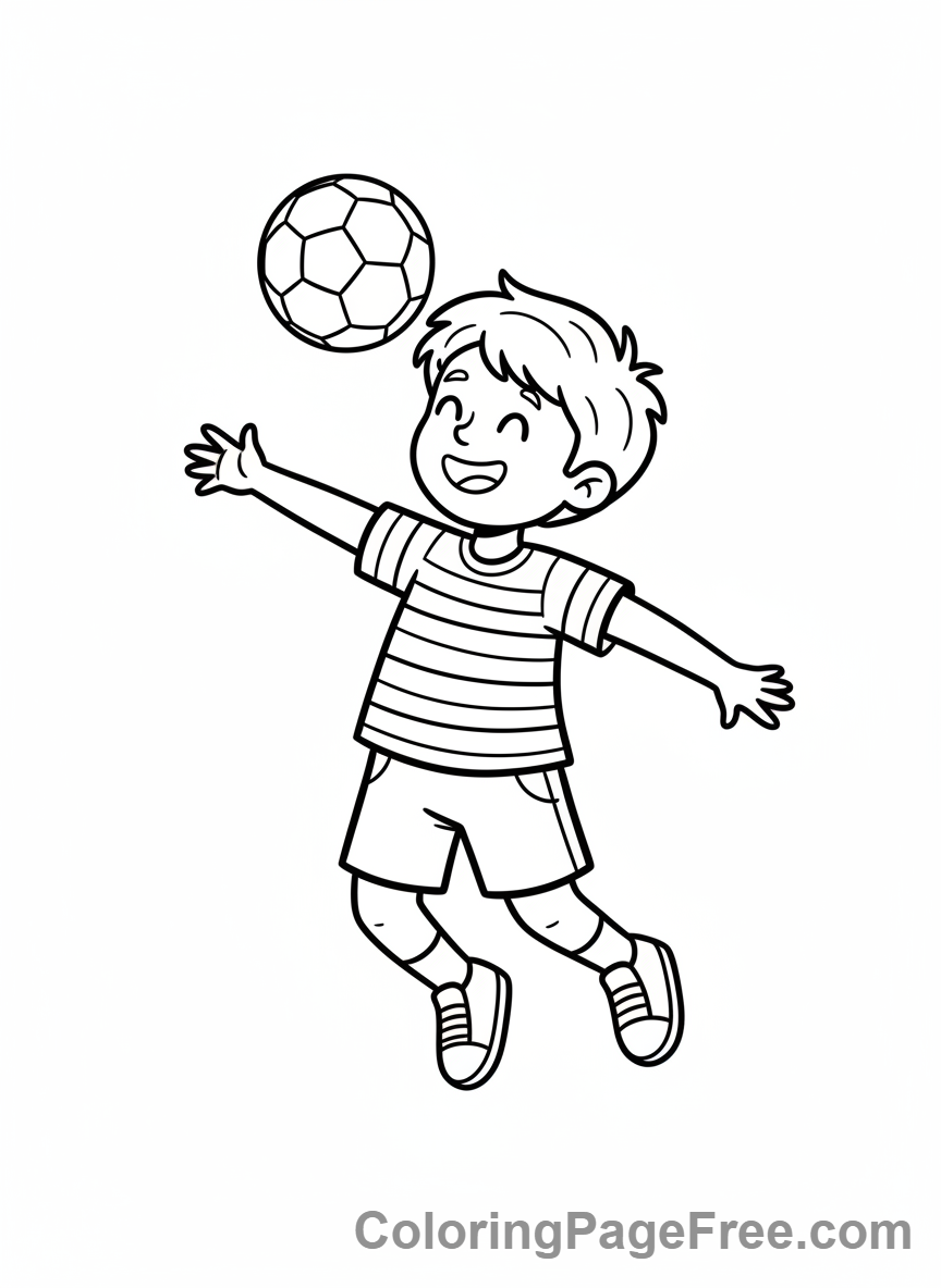 Football coloring page - Kid heading soccer