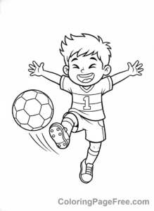 Football coloring page - Kid kicking football