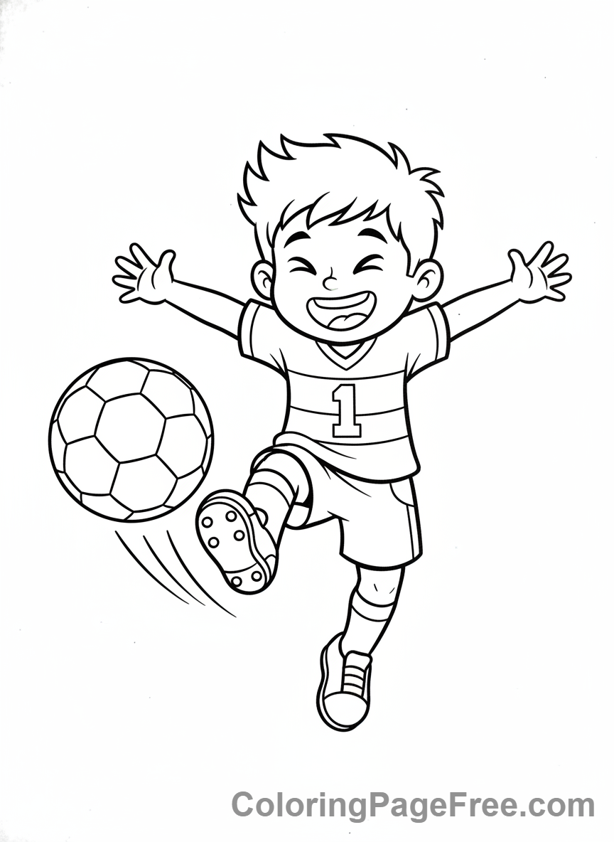 Football coloring page - Kid kicking football