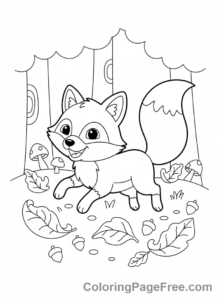 Forest Animals coloring page - Fox playing leaves