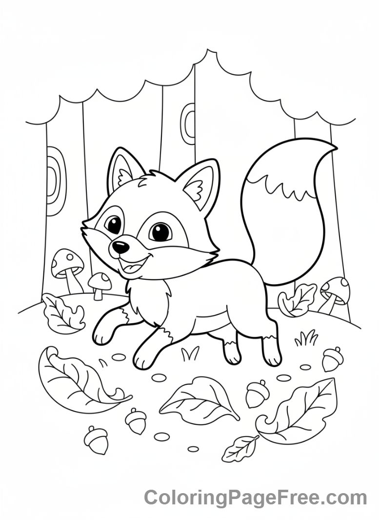 Forest Animals coloring page - Fox playing leaves