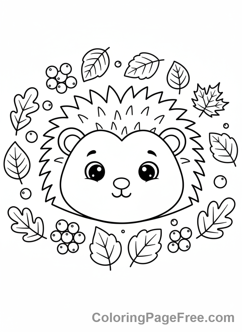 Forest Animals coloring page - Hedgehog smiling close-up