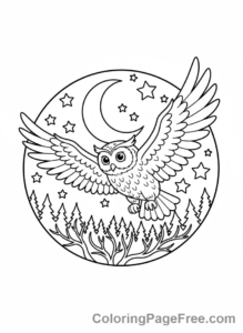 Forest Animals coloring page - Owl flying night