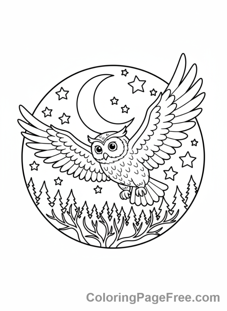 Forest Animals coloring page - Owl flying night