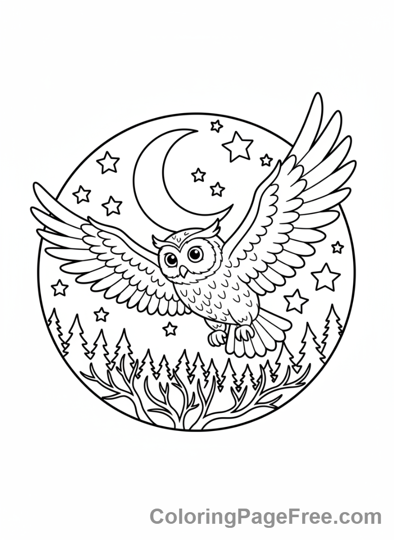 Forest Animals coloring page - Owl flying night