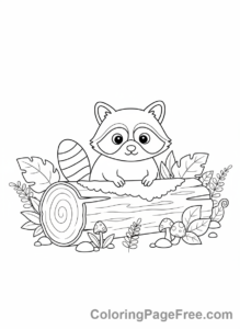 Forest Animals coloring page - Raccoon exploring log