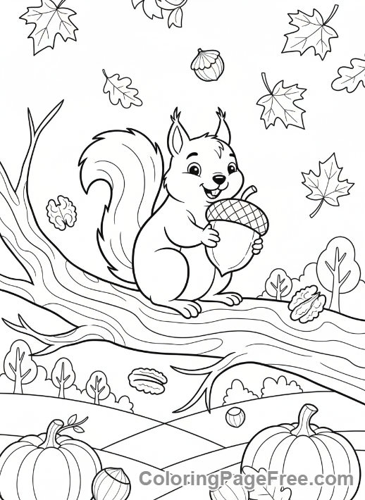 Forest Animals coloring page - Squirrel gathering nuts