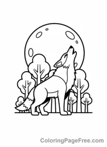Forest Animals coloring page - Wolf howling night