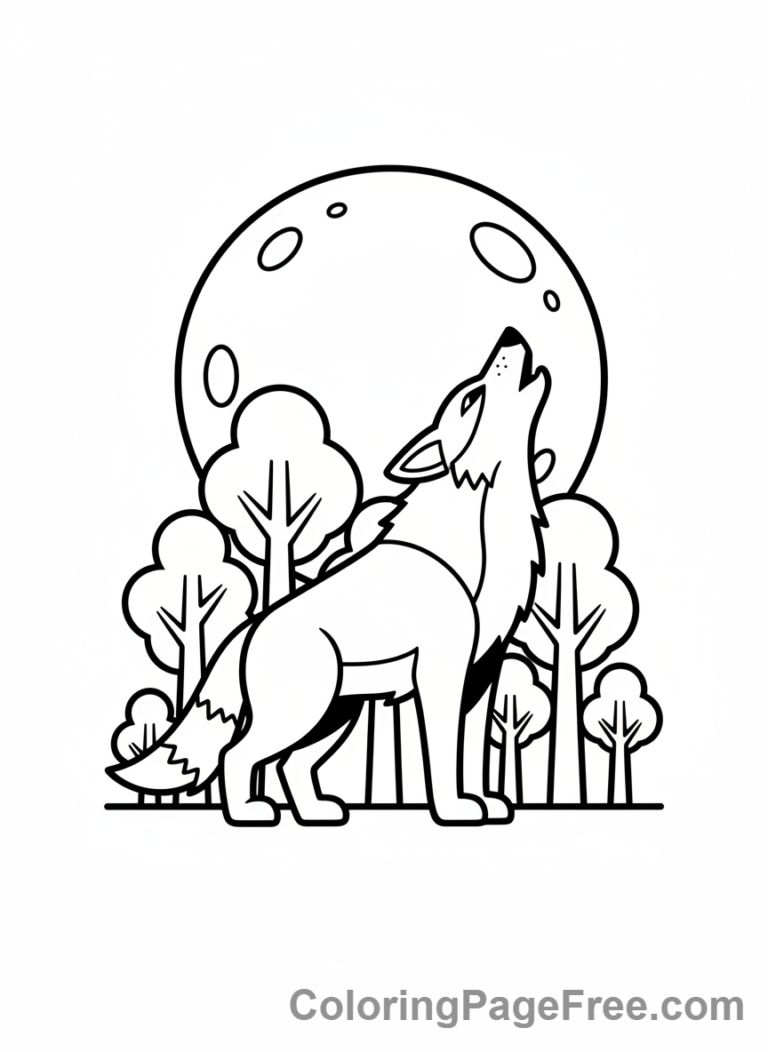 Forest Animals coloring page - Wolf howling night