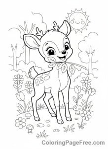 Forest coloring page - Happy deer meadow