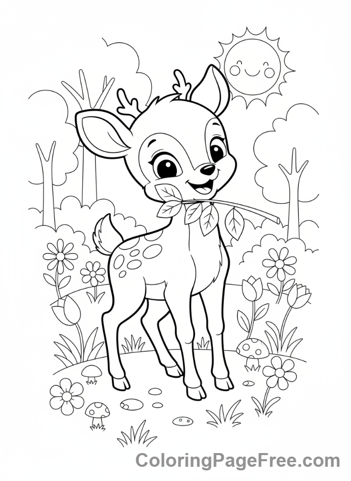 Forest coloring page - Happy deer meadow