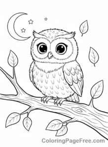 Forest coloring page - Little owl branch