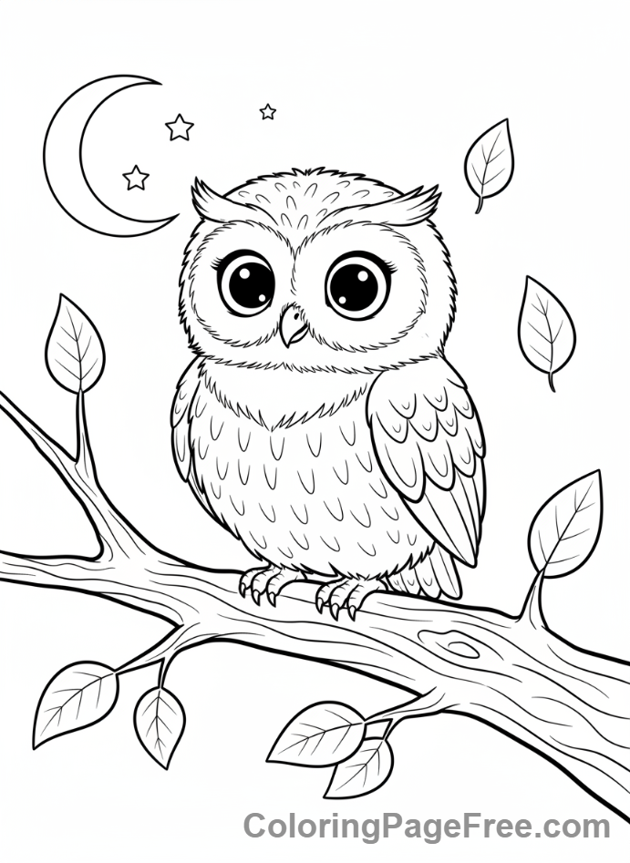 Forest coloring page - Little owl branch