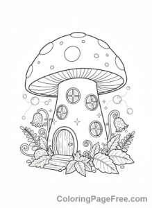 Forest coloring page - Mushroom fairy house