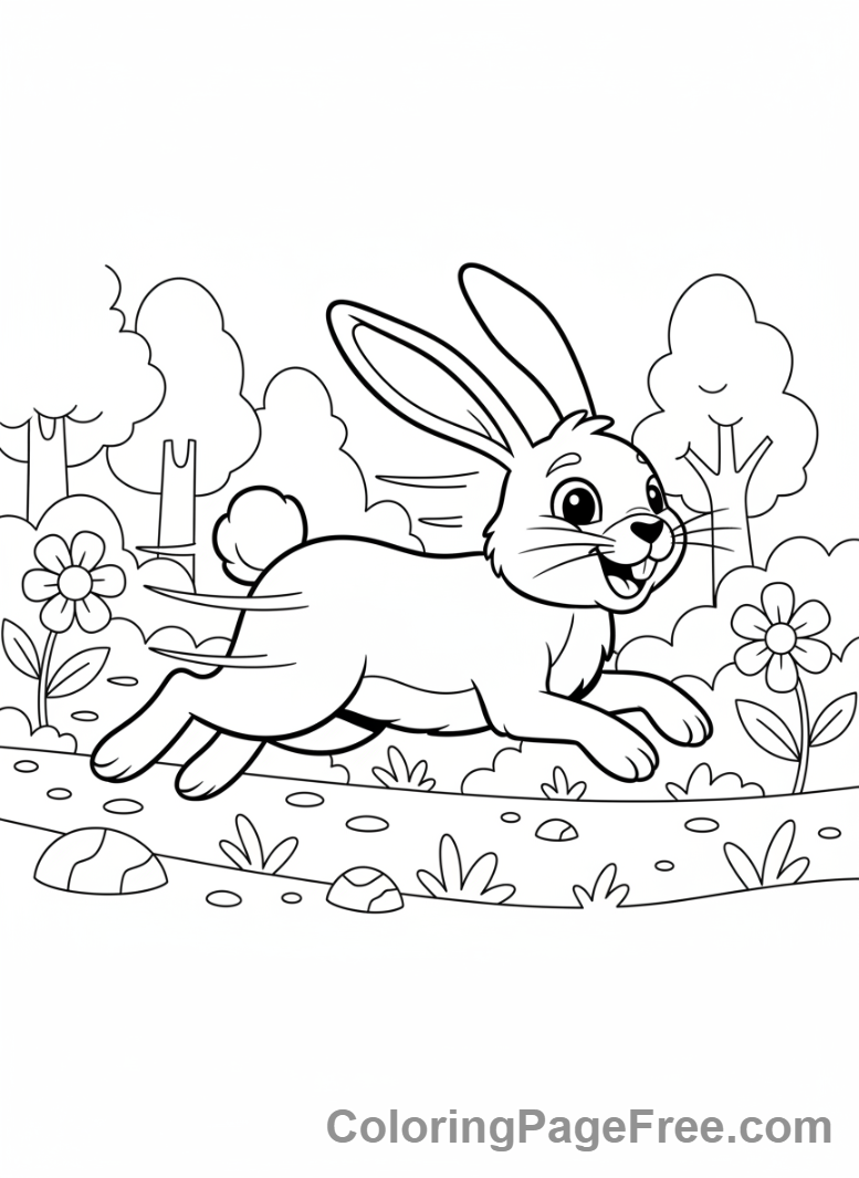 Forest coloring page - Rabbit hopping forest
