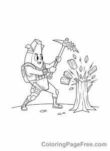 Fortnite coloring page - Character harvesting tree