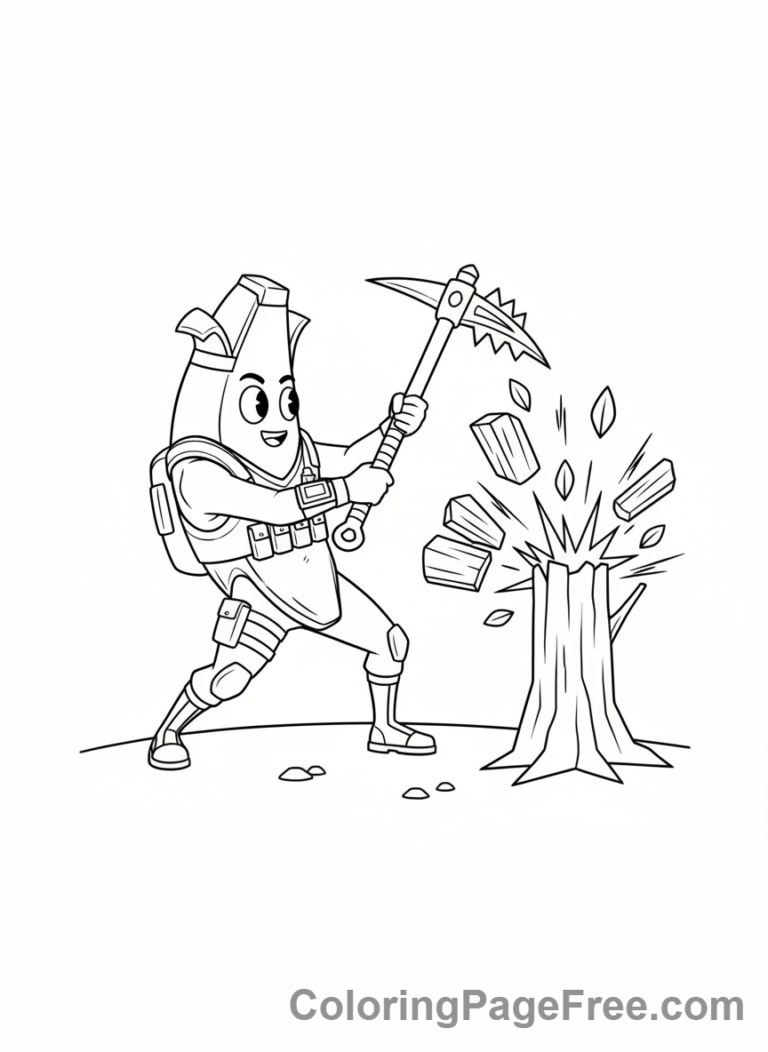 Fortnite coloring page - Character harvesting tree