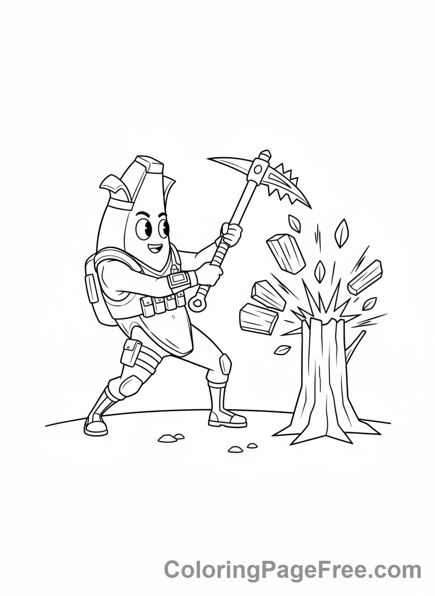 Fortnite coloring page - Character harvesting tree