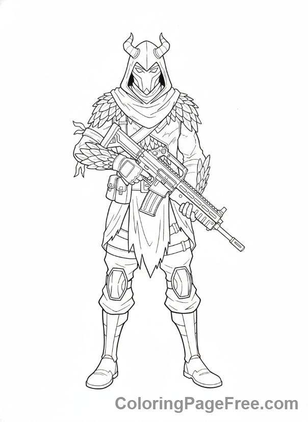 Fortnite coloring page - Raven holding weapon