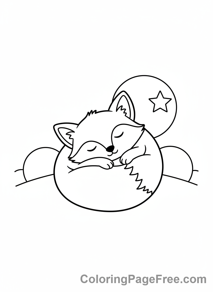 Fox coloring page - Fox cub sleeping