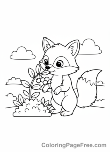 Fox coloring page - Fox eating berries