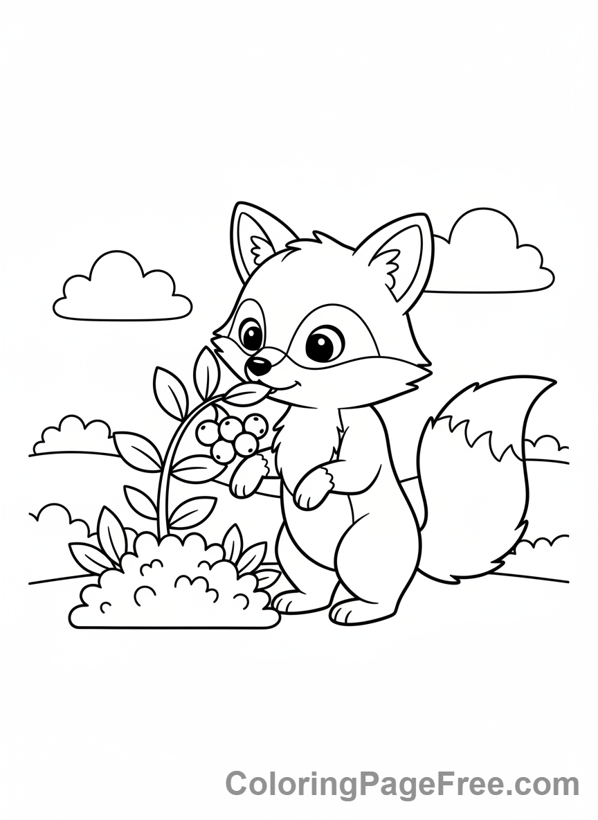 Fox coloring page - Fox eating berries