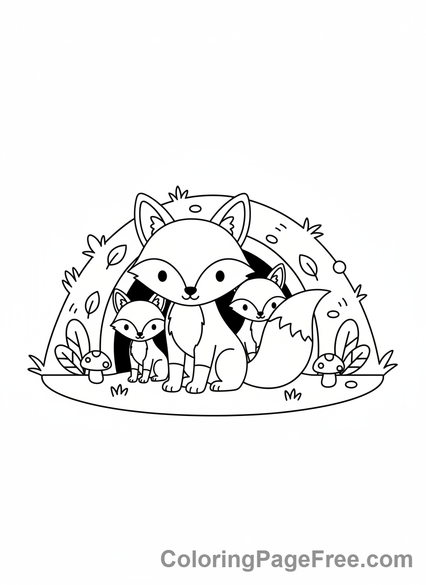 Fox coloring page - Fox family den
