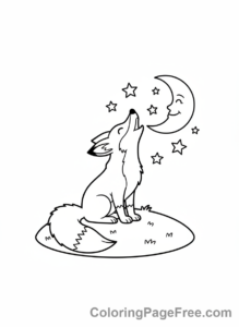 Fox coloring page - Fox howling moonlight