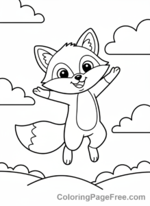 Fox coloring page - Fox jumping happy