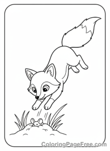 Fox coloring page - Fox pouncing mouse