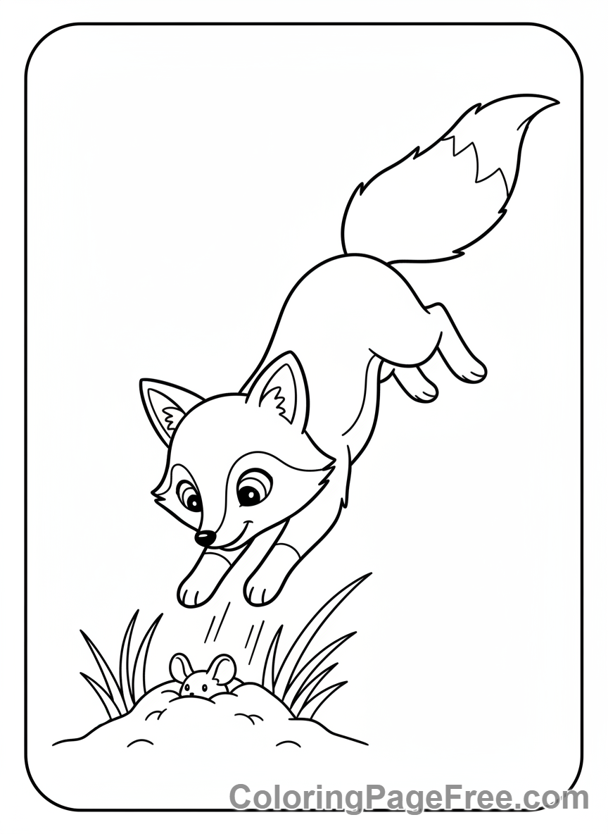 Fox coloring page - Fox pouncing mouse
