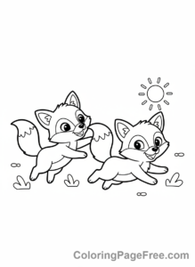 Fox coloring page - Playful fox cubs