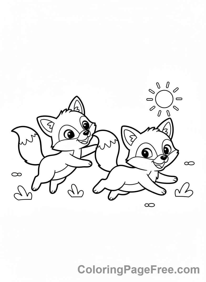 Fox coloring page - Playful fox cubs