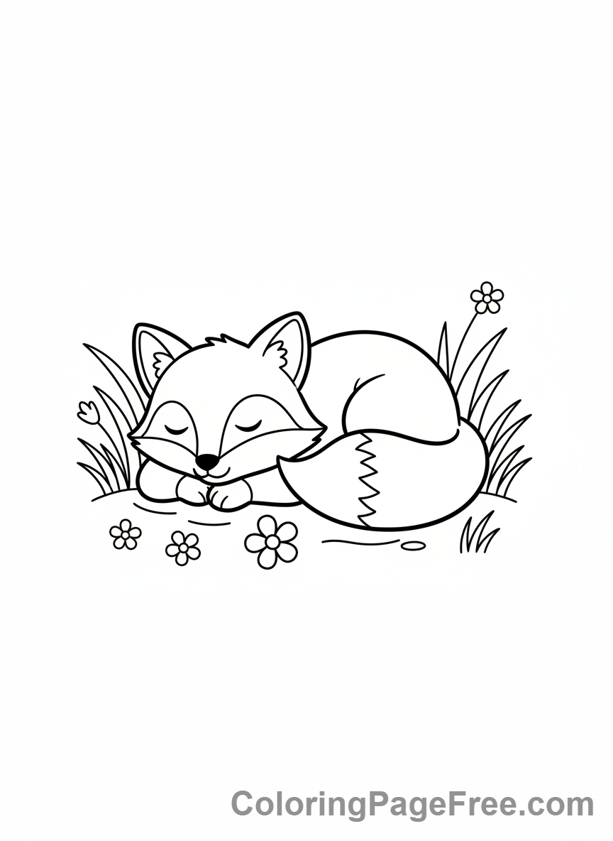 Fox coloring page - Resting sleepy fox