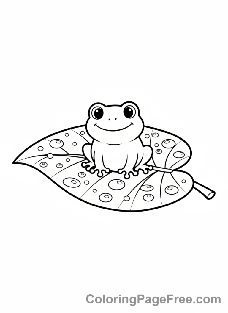 Frog coloring page - Baby frog leaf