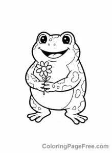 Frog coloring page - Frog holding flower