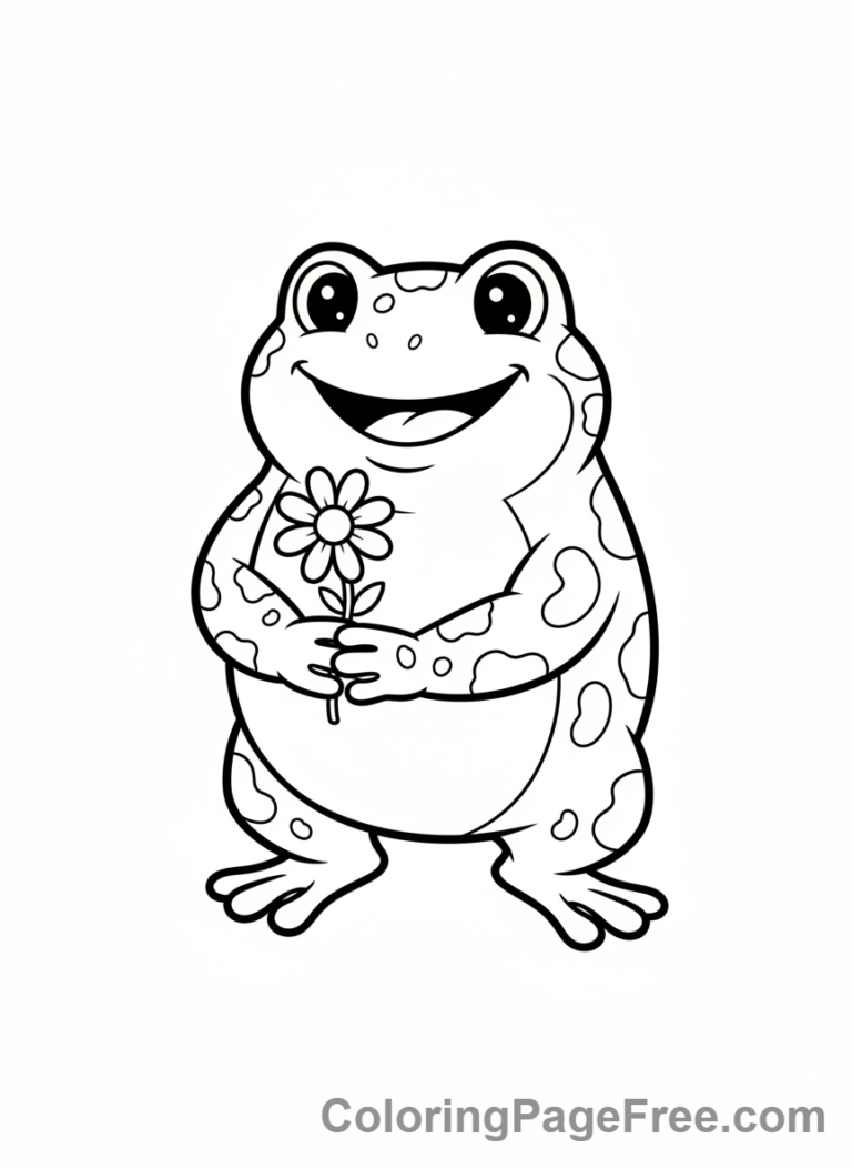 Frog coloring page - Frog holding flower