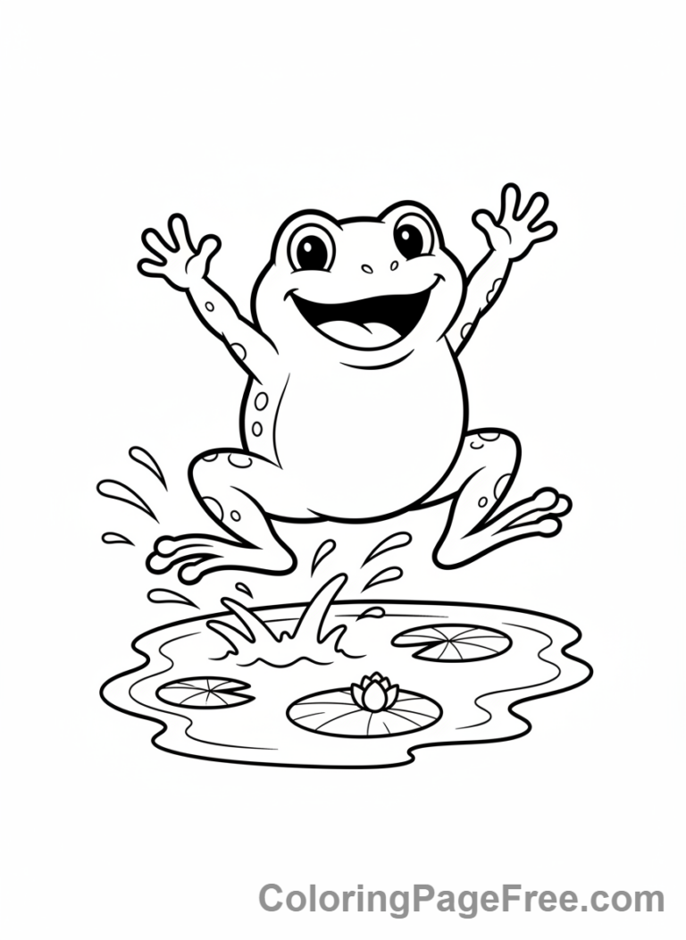 Frog coloring page - Frog jumping happy
