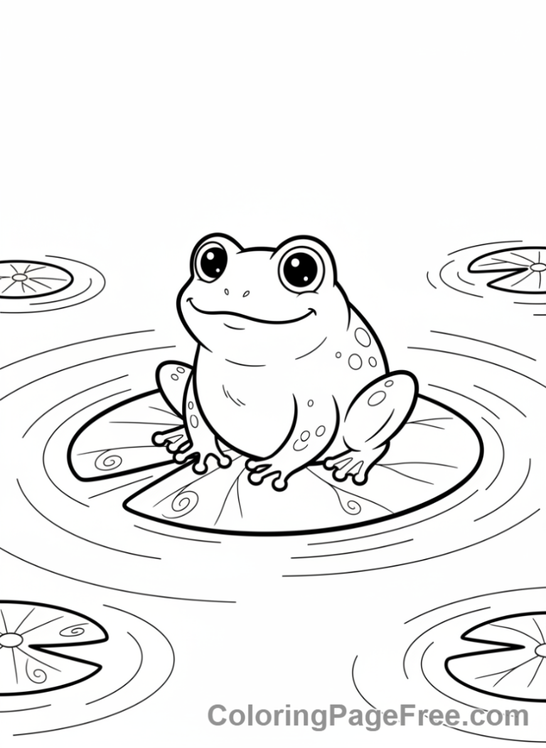 Frog coloring page - Frog on lily pad