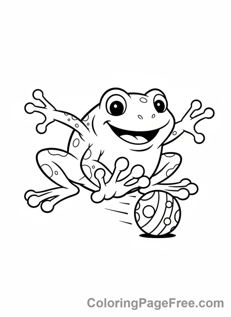 Frog coloring page - Frog playing ball