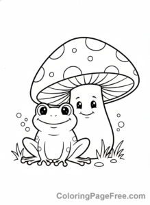Frog coloring page - Frog under mushroom