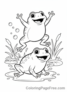 Frog coloring page - Two frogs playing