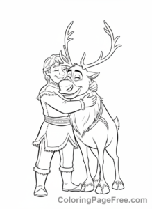 Frozen coloring page - Kristoff Sven hug
