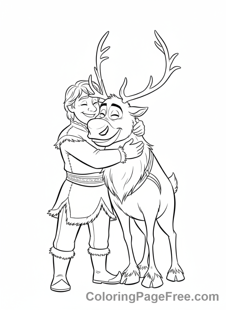 Frozen coloring page - Kristoff Sven hug