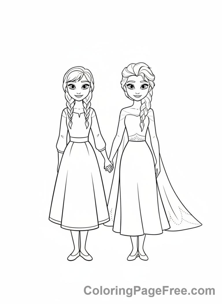 Frozen coloring page - Sisters holding hands