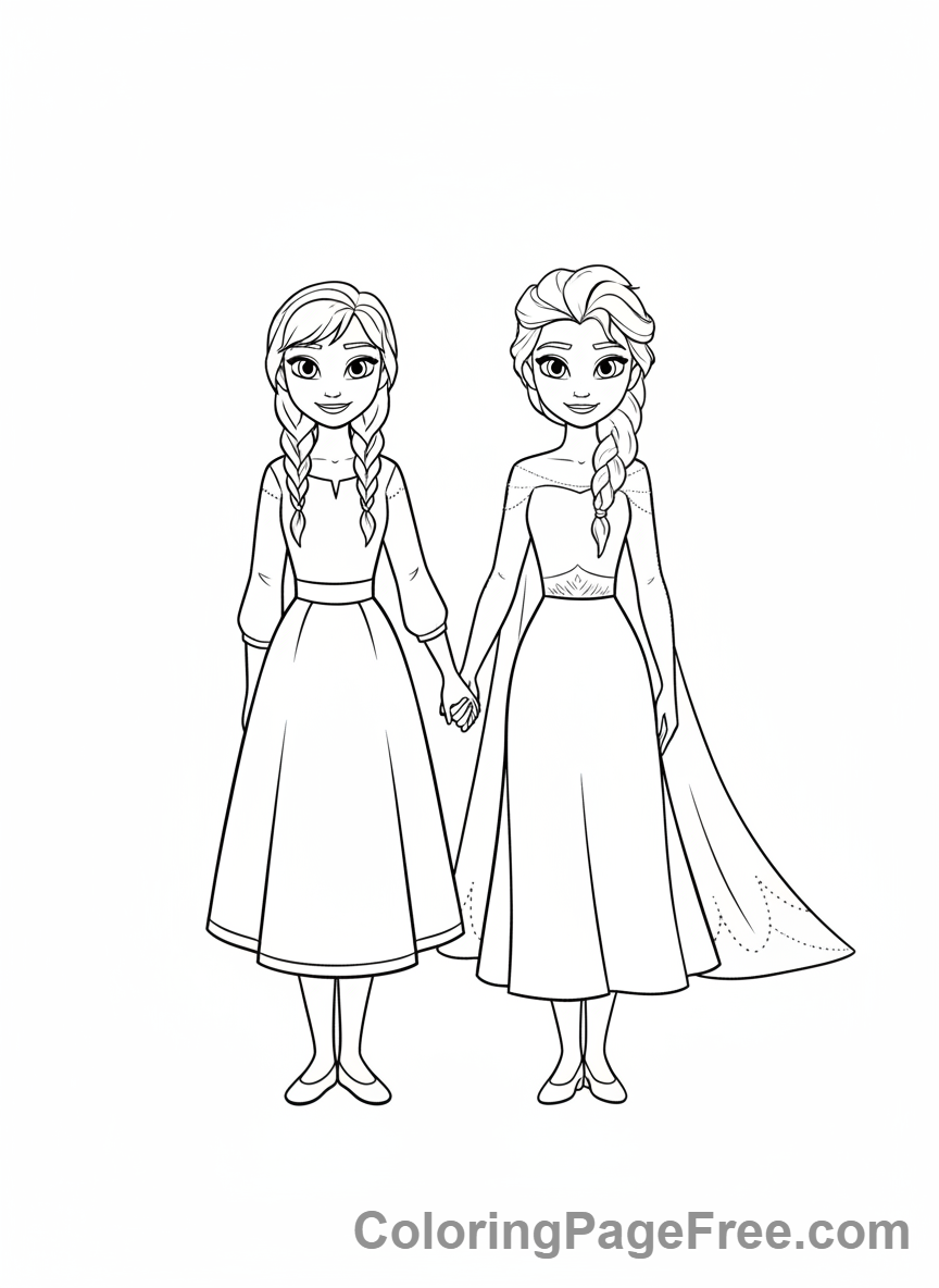 Frozen coloring page - Sisters holding hands