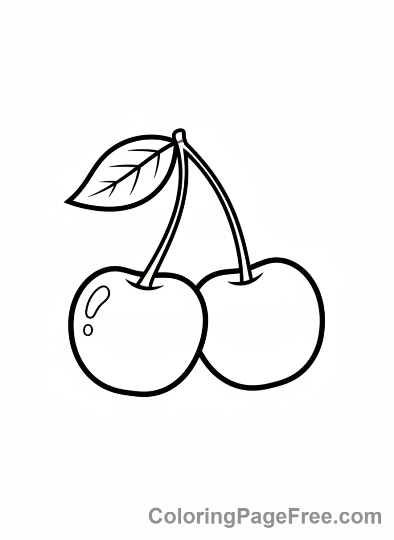 Fruits coloring page - Two cherries stem